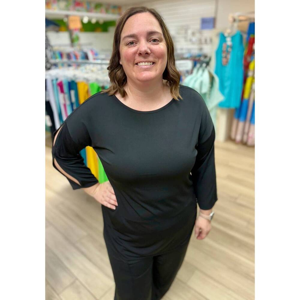 NEW RAVEL stretch slice arm top in black